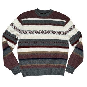 JANTZEN Vintage 90s Wool Blend Fair Isle Nordic Ski Stripe Crewneck Sweater USA